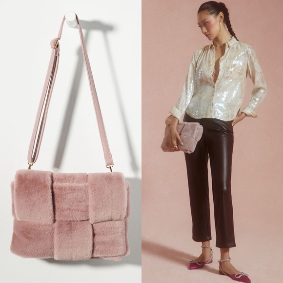 Anthropologie Handbags - Anthropologie / Faux Fur Fuzzy Woven Clutch in Lavender